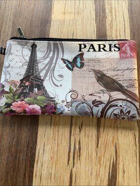 Paris Floral Eiffel Print Zip Pouch –  Make Up Bag